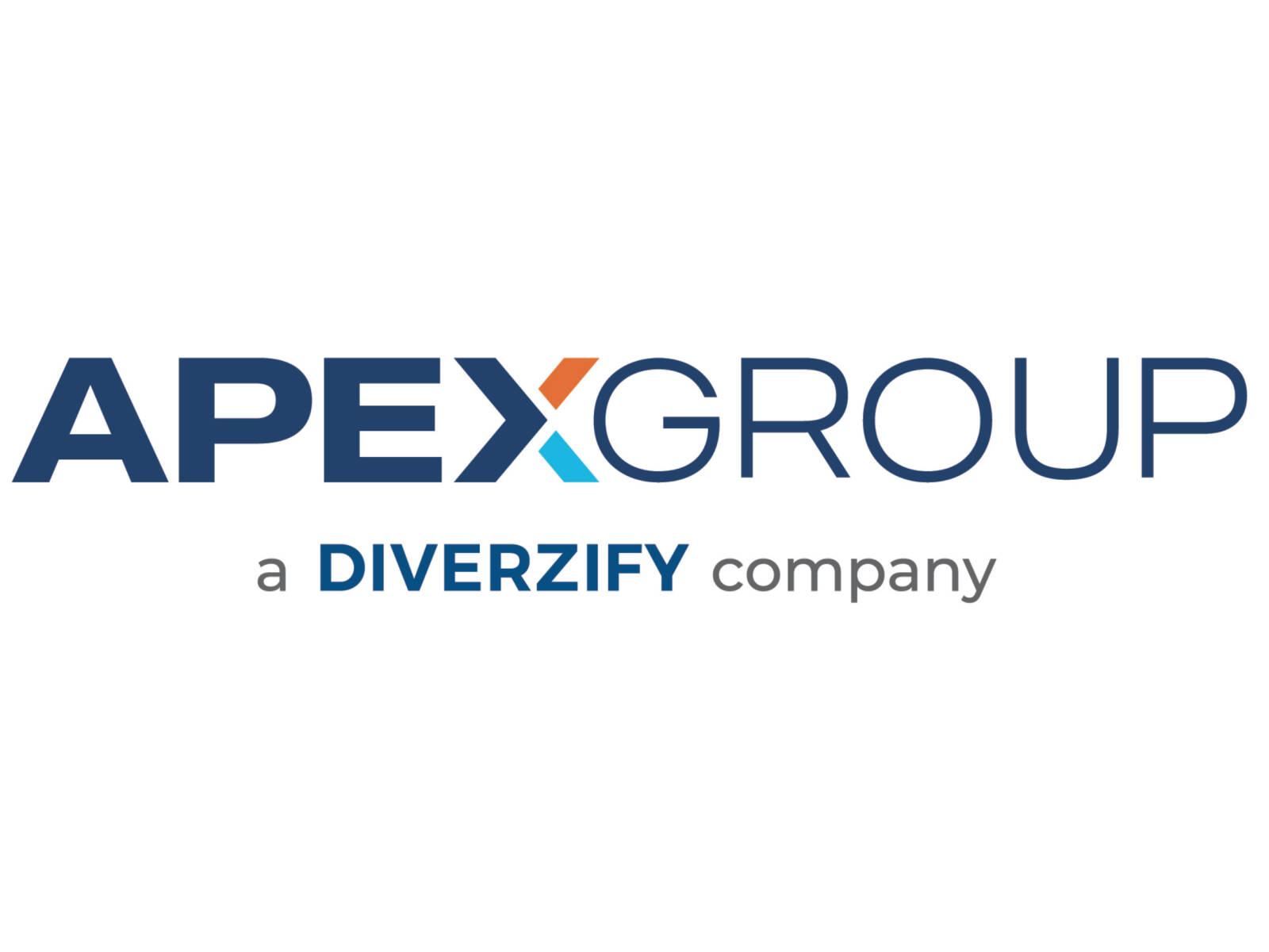 Apex Group logo containing brand title in bolded, blue text with the “x” consisting of a blue, light blue, and orange scheme