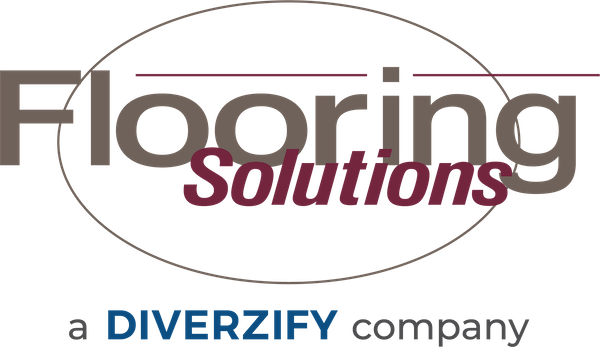 Flooring Solutions logo comprising of brand title in brown and red text within a thin brown circle