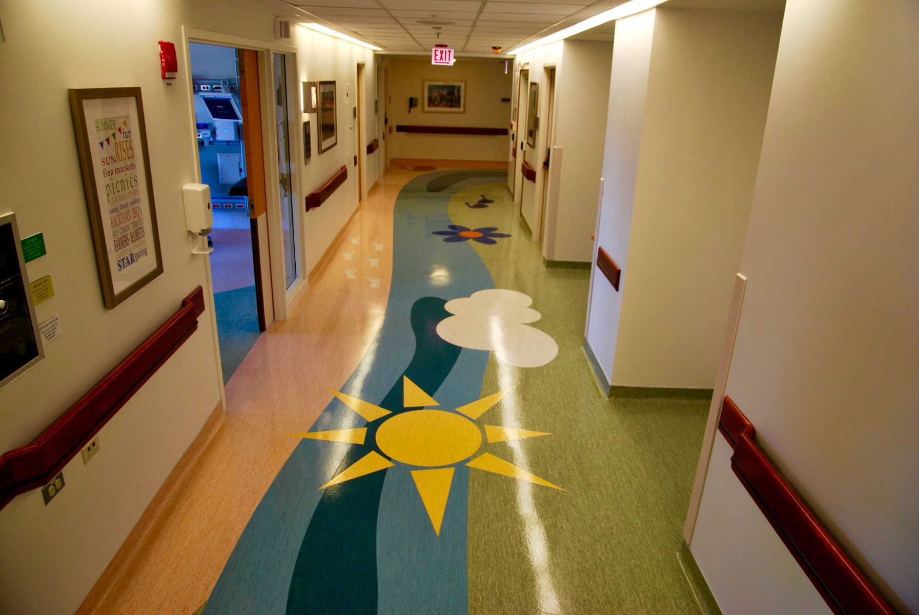 Rush University Medical Center Pediatric Intensive Care Unit floors with playful shapes resembling different seasons